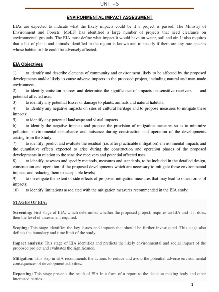 Environmental Impact Assessment Then The Level of Assessment Required
