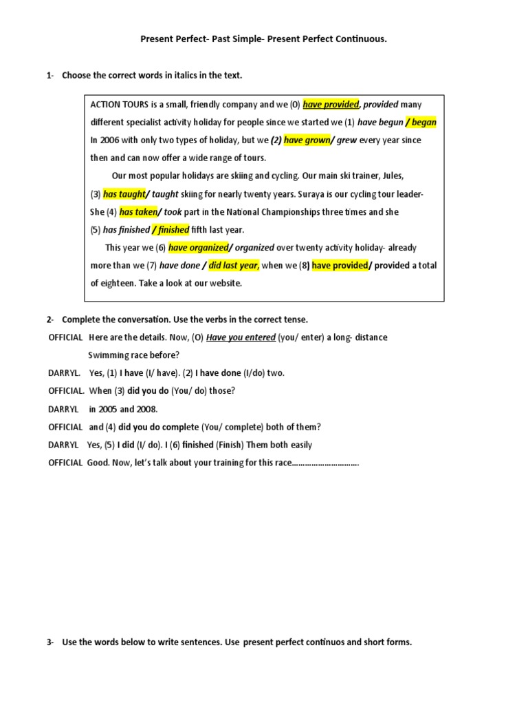 Present Perfect vs. Past Simple Guide | PDF | Languages | Language Arts ...