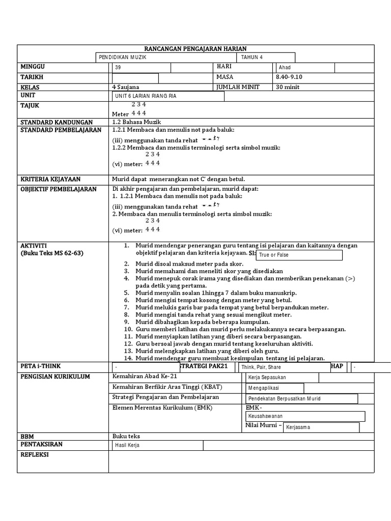 Rancangan Pengajaran Larian Ria Tahun 4 | PDF