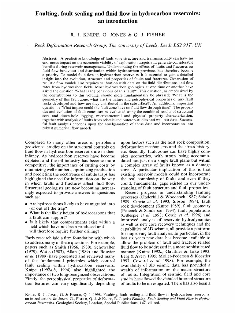 Faulting, Fault Sealing and Fluid Flow in Hydrocarbon Reservoirs An