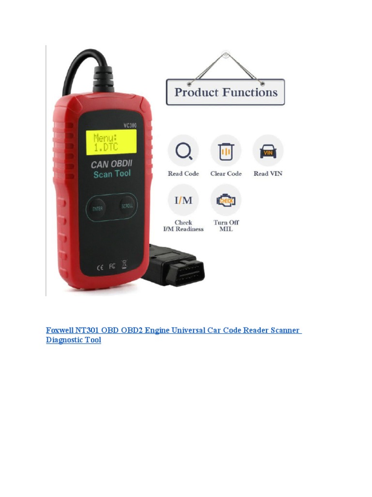 Foxwell NT301 OBD OBD2 Engine Universal Car Code Reader Scanner