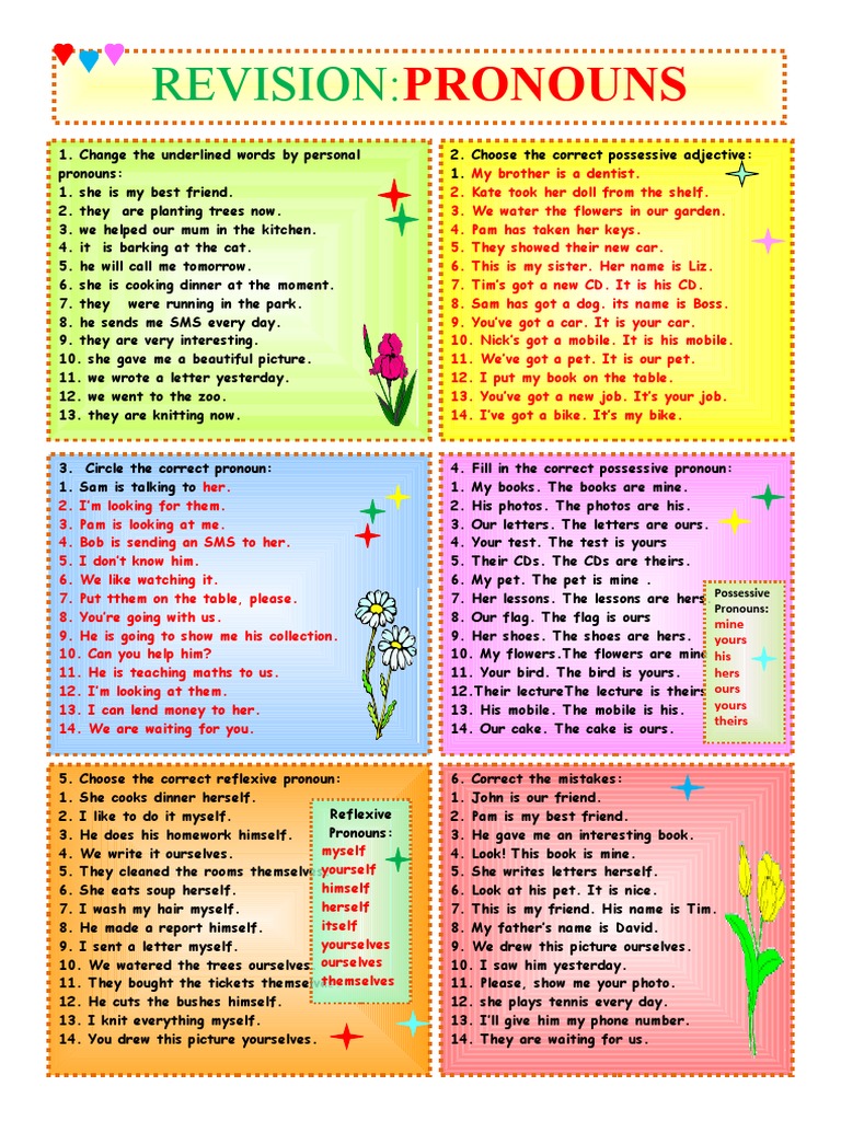 Pronouns and Possessive Adjectives Worksheet | PDF | Syntax ...
