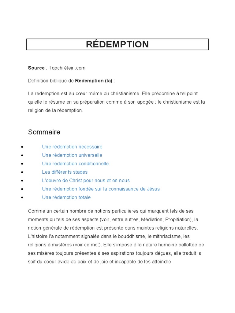 RÉDEMPTION, PDF, Rédemption (Théologie)