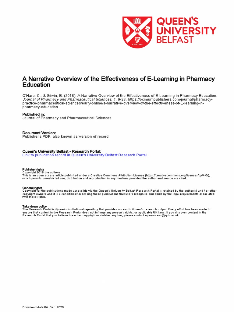 A Narrative Overview of The Effectiveness of E Learning in Pharmacy ...