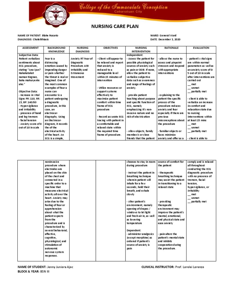 Nursing Care Plan for Anxiety Management | PDF | Anxiety ...
