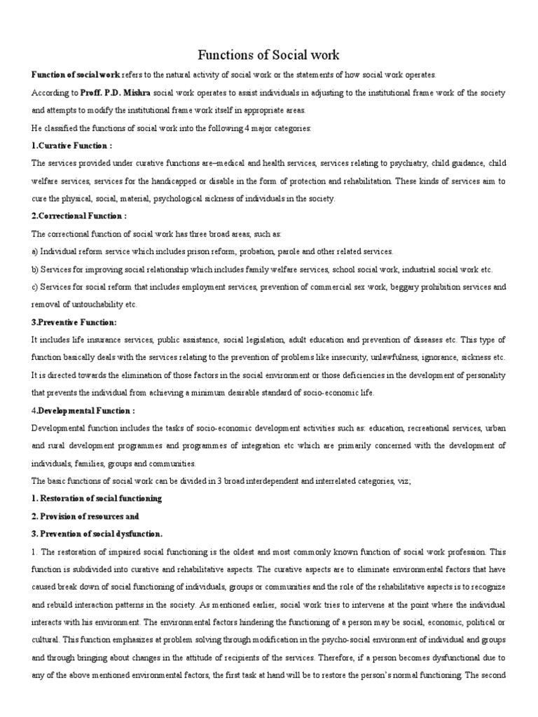 Functions of Social Work Explained | PDF | Social Work | Competence ...