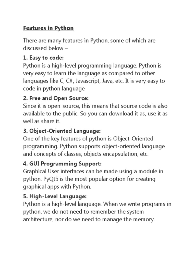 Features in Python | PDF | Python (Programming Language) | Computer ...