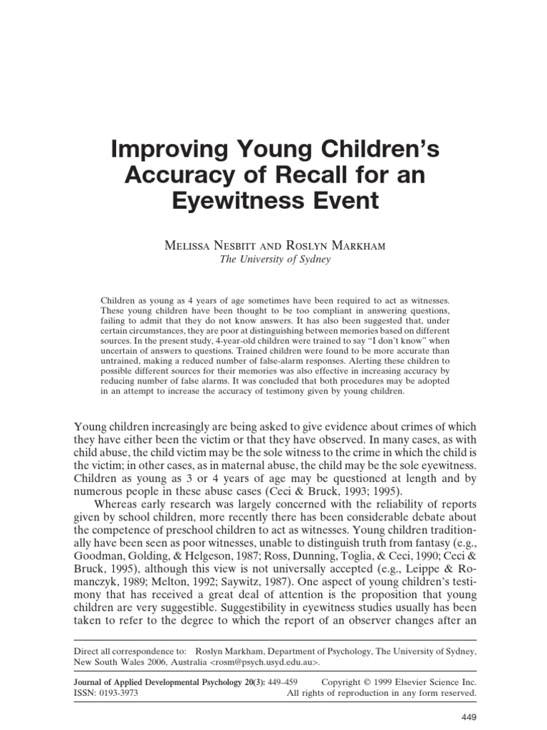 Improving Young Childrenas | PDF | Witness | Question