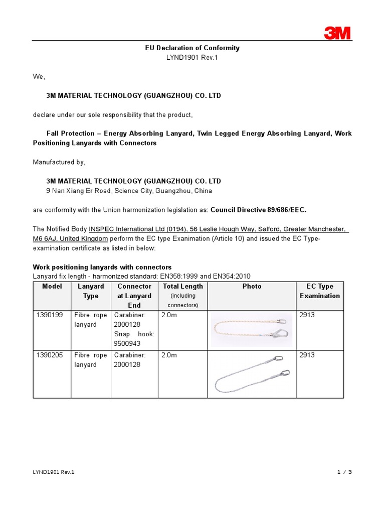3M Energy Absorbing Lanyard Compliance | PDF | Rope | Business