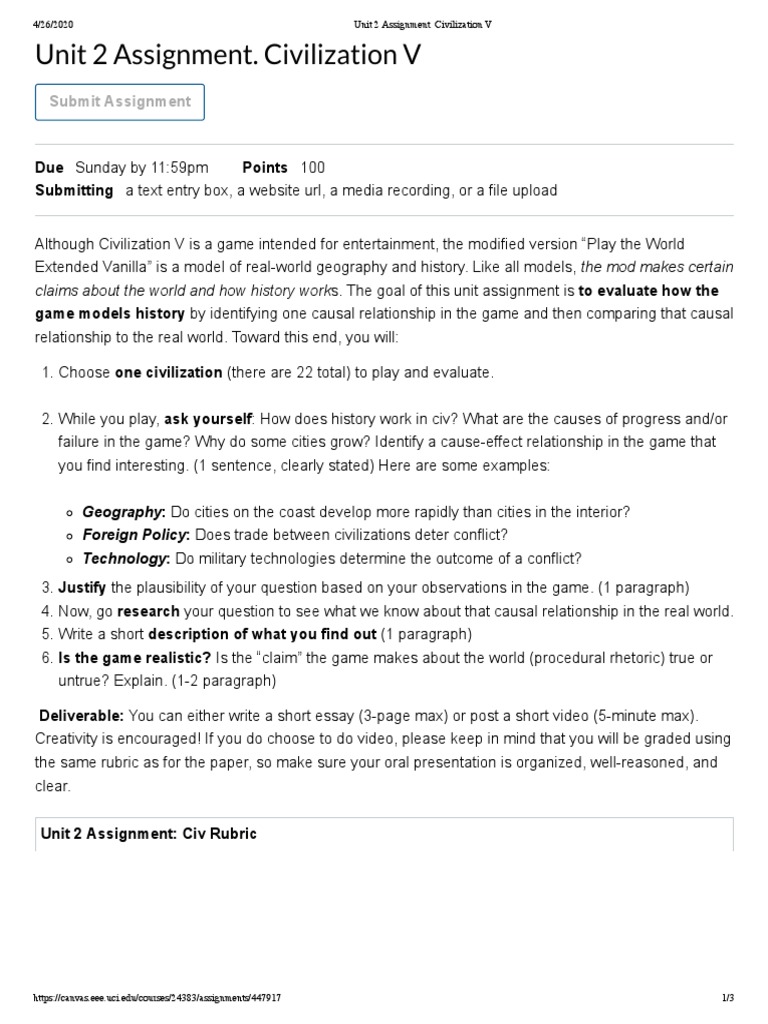 Unit 2 Assignment. Civilization V | PDF | Causality | Cognition