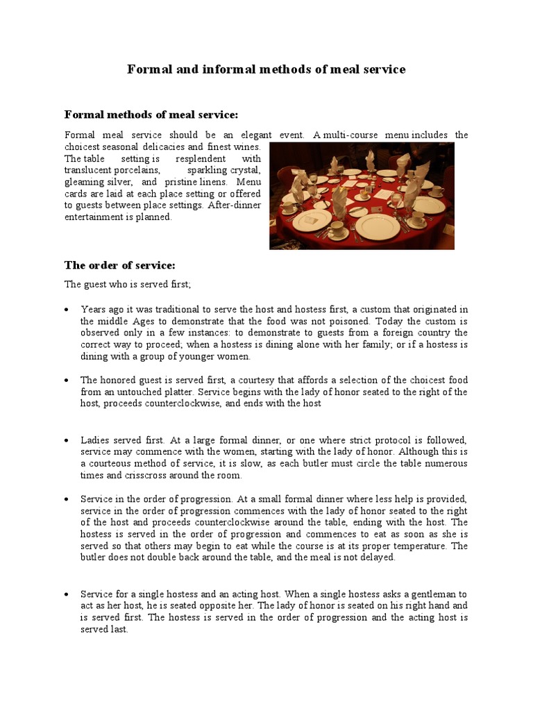 Types of Meal Service Explained | PDF | Tableware | Dinner