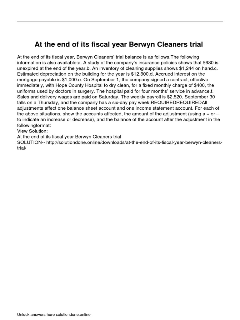 At The End of Its Fiscal Year Berwyn Cleaners Trial PDF