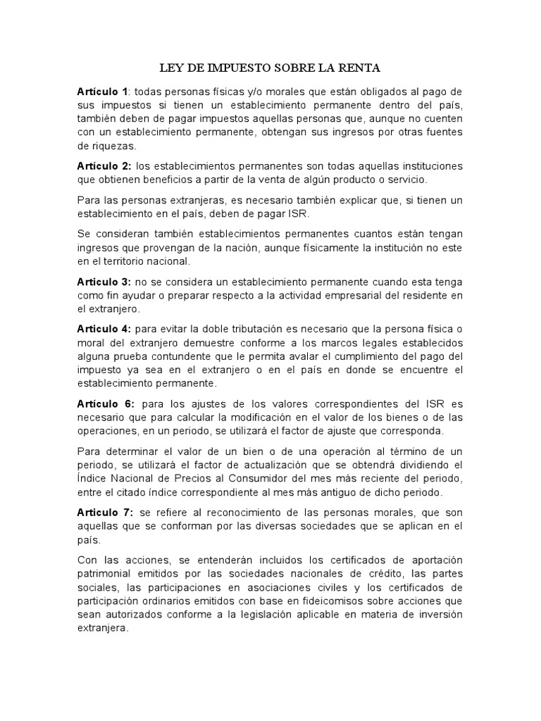 Ley de Impuesto sobre la Renta en México | PDF | Impuesto sobre la ...