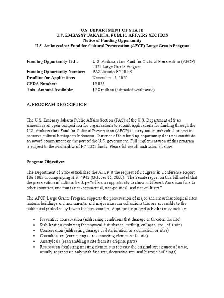 AFCP2021LG Indonesia NOFO PAS-Jakarta-FY20-03 | PDF | United States ...