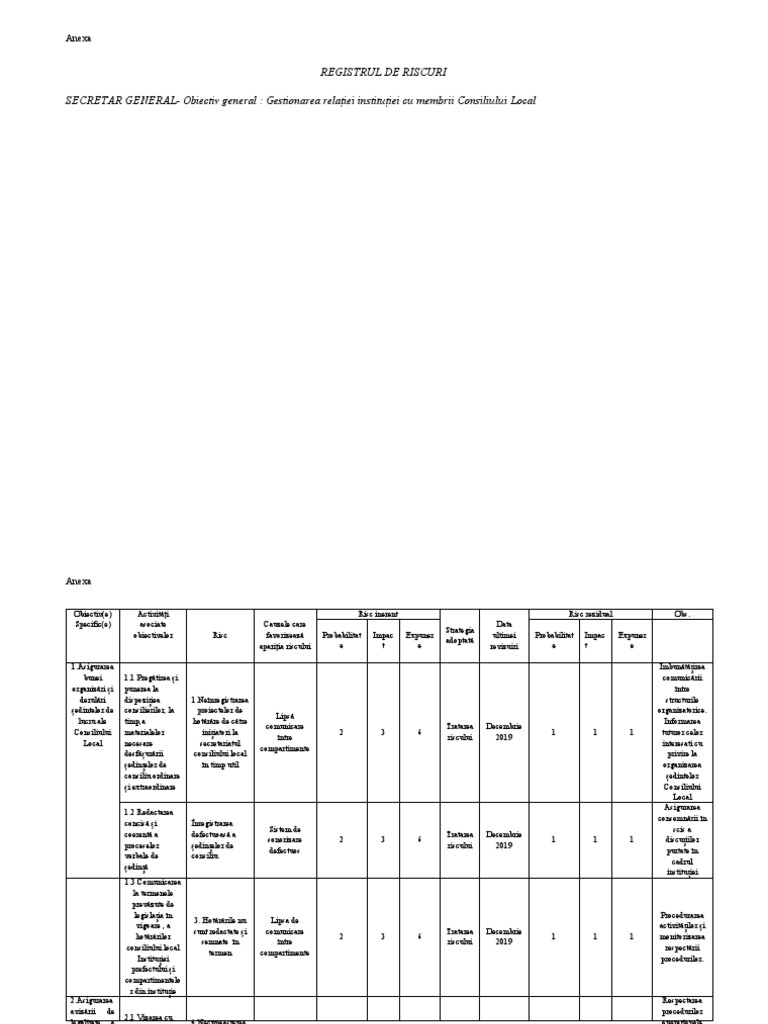 Registrul de Riscuri Anexe | PDF