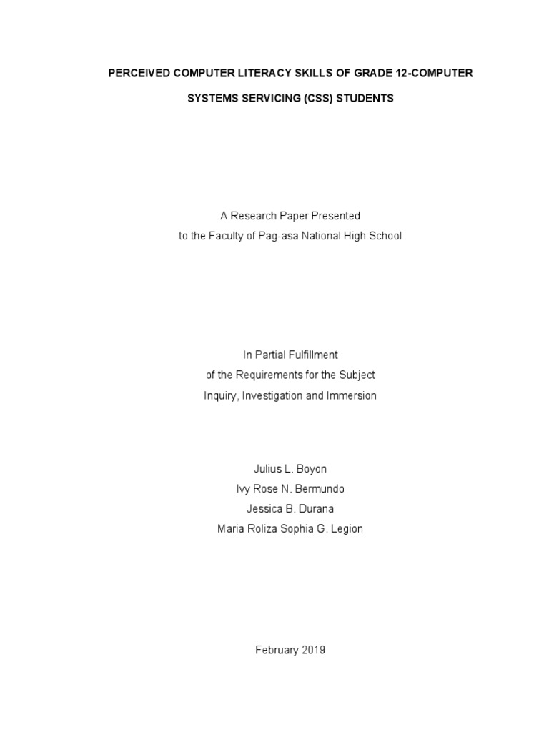 Perceived computer literacy of CSS students | PDF | Self Efficacy ...
