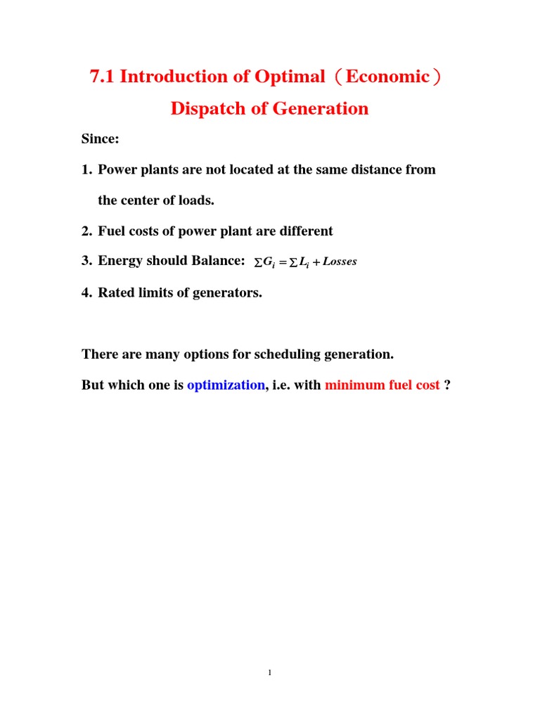 7.1 Introduction of Optimal Economic Dispatch of Generation | PDF ...