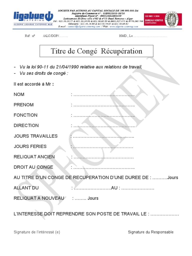 Titre de Conge  PDF