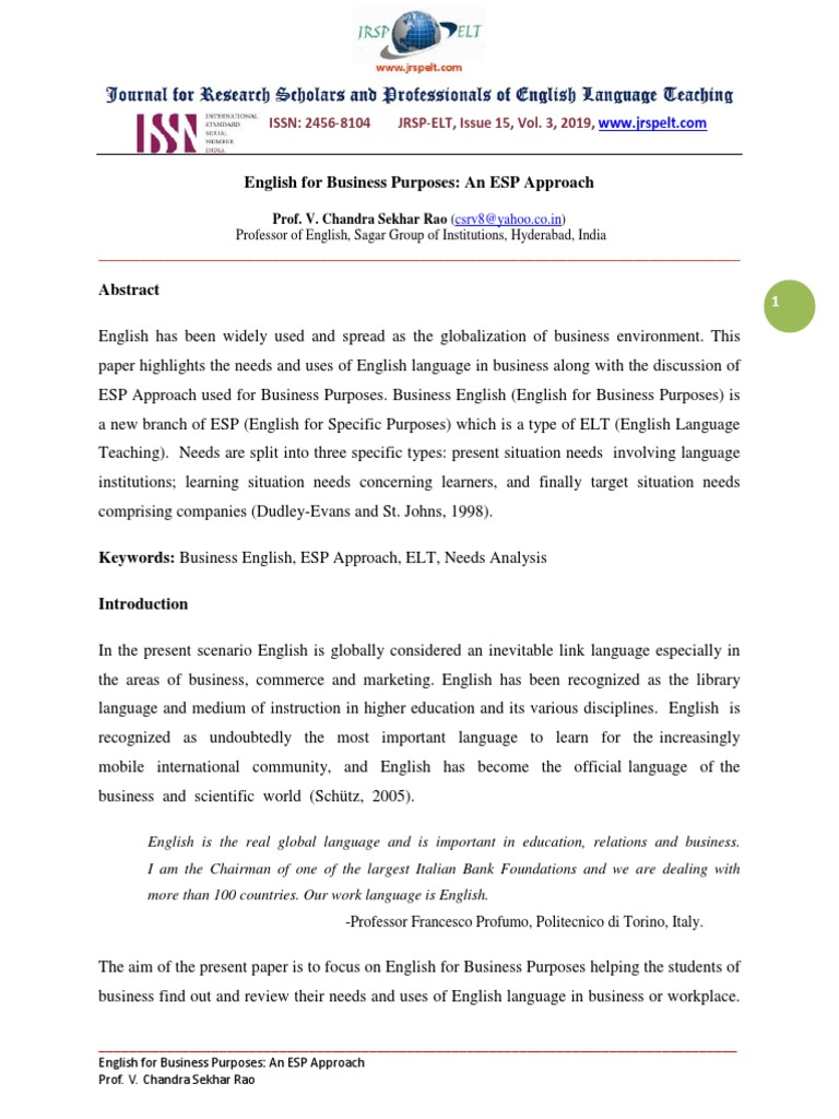 Business English: An ESP Framework | PDF | Language Education | Learning