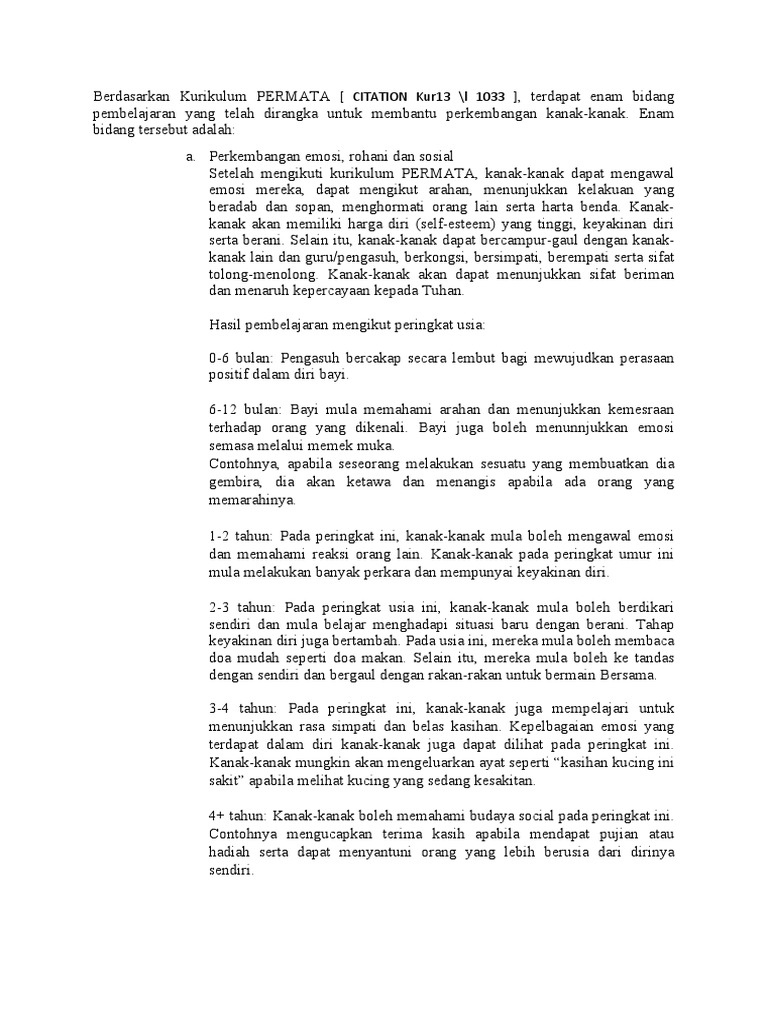 Enam Bidang Pembelajaran PERMATA | PDF