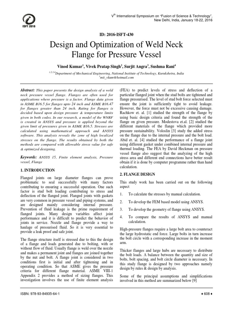 Weld Neck Flange Design for Pressure Vessels | PDF | Strength Of ...