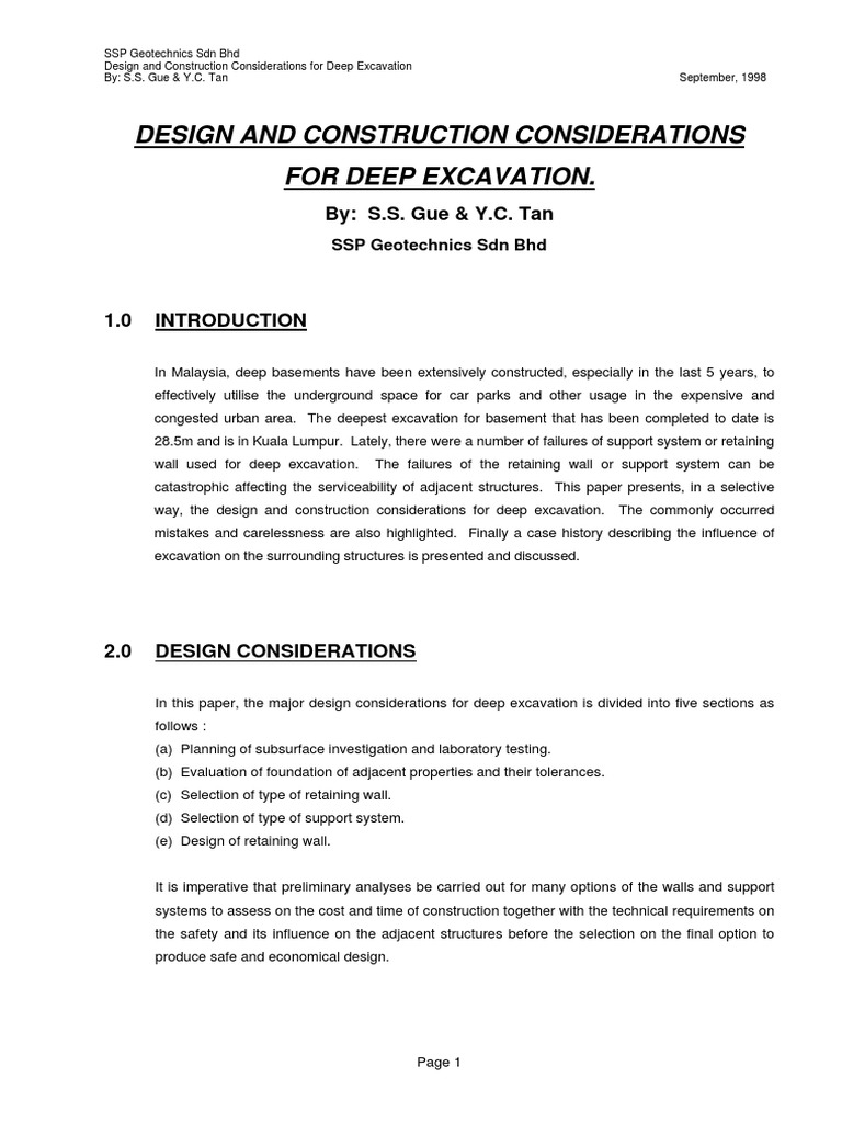Deep Excavation Design Considerations | PDF | Deep Foundation ...