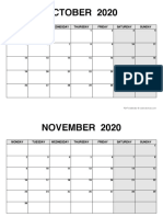 October 2020: Monday Tuesday Wednesday Thursday Friday Saturday Sunday