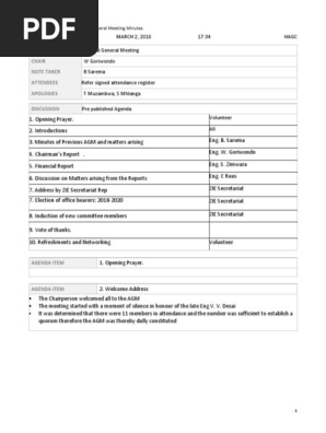 ZIE Matabeleland Area Annual General Meeting Minutes 2018