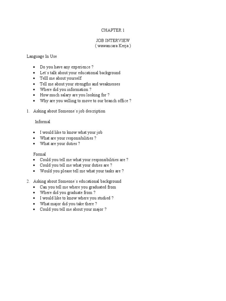 CHAPTER 1 (Job Interview) | PDF | Interview | Job Interview