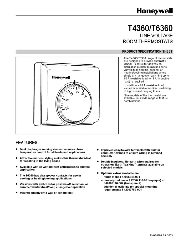 Line Voltage Room Thermostats Features PDF Thermostat Switch