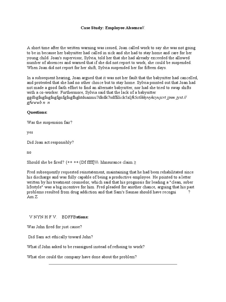 Case Study Employee Absence//. GFWWWB N N PDF Affirmative Action Employment Discrimination