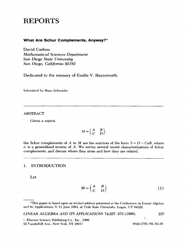 Understanding Schur Complements in Matrices | PDF | Matrix (Mathematics ...