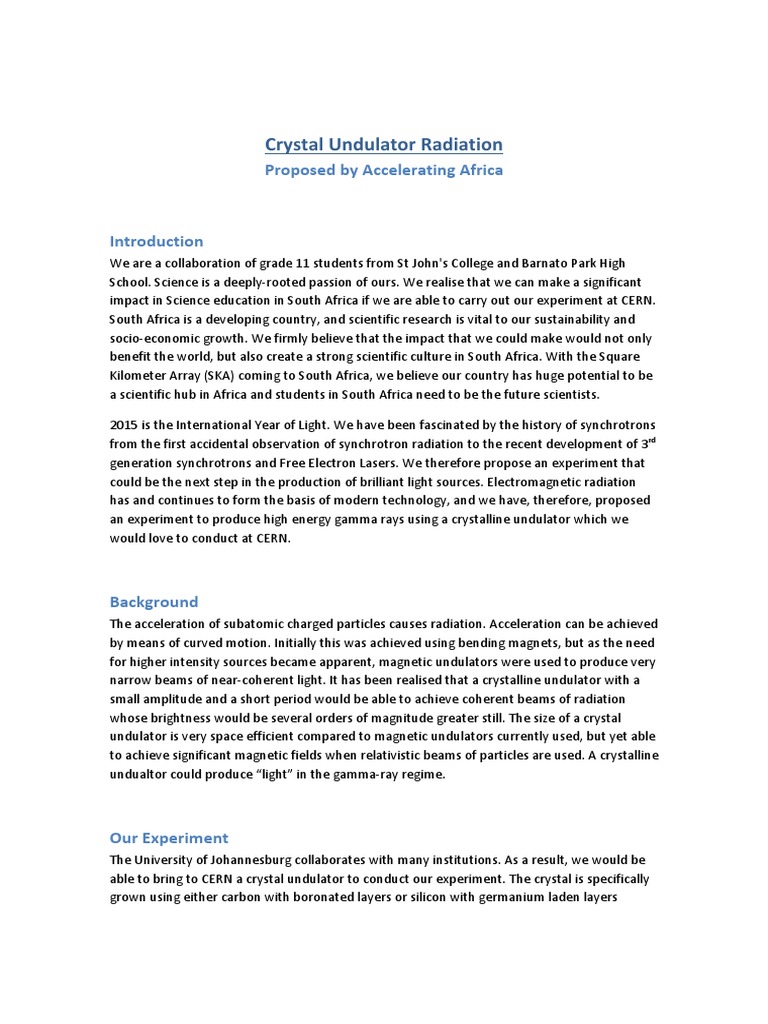 BL4S Proposal Johannesburg 0 PDF Electron Radiation