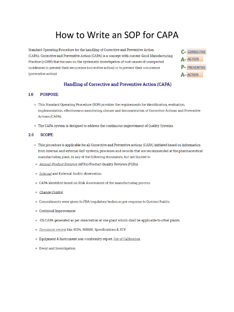 Writing SOP For CAPA | PDF