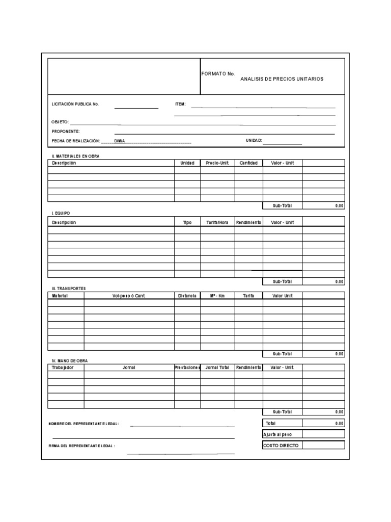 Formato de Análisis de Precios Unitarios | PDF