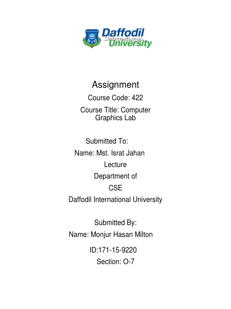 Assignment: Course Code: 422 Course Title: Computer Graphics Lab | PDF