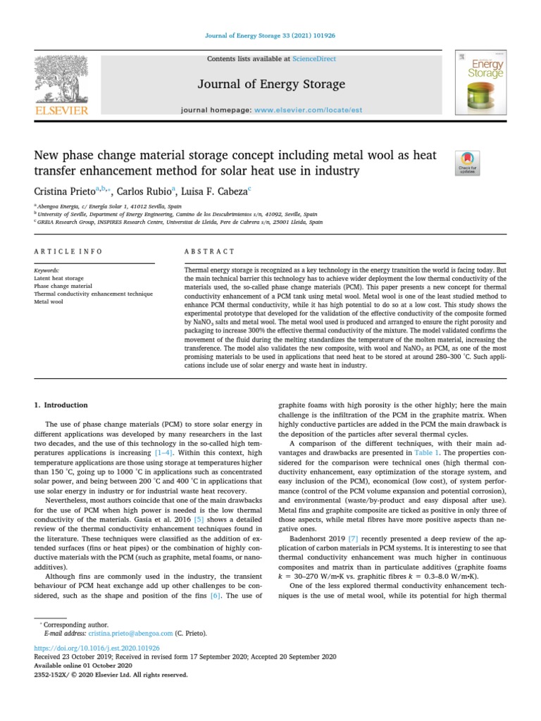 Journal of Energy Storage Sciencedirect PDF Heat Transfer