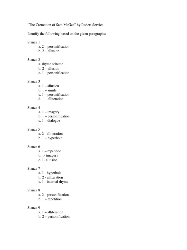 Analysis of "The Cremation of Sam McGee" | PDF