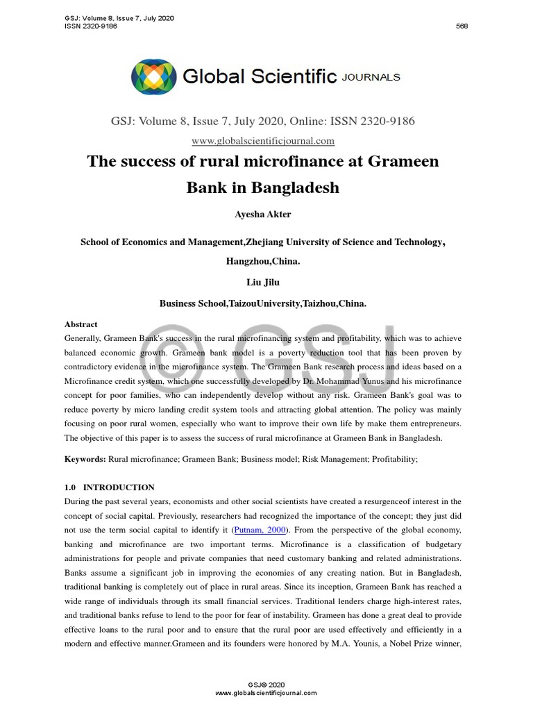 The Success Of Rural Microfinance At Grameen Bank In Bangladesh Pdf