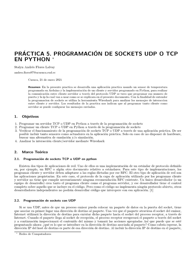 PR Ctica 5 Programaci N de Sockets Udp o TCP en Python | PDF | Zócalo ...