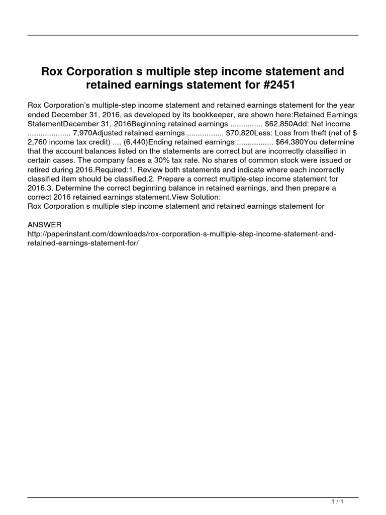 Rox Corp Income & Retained Earnings Review | PDF