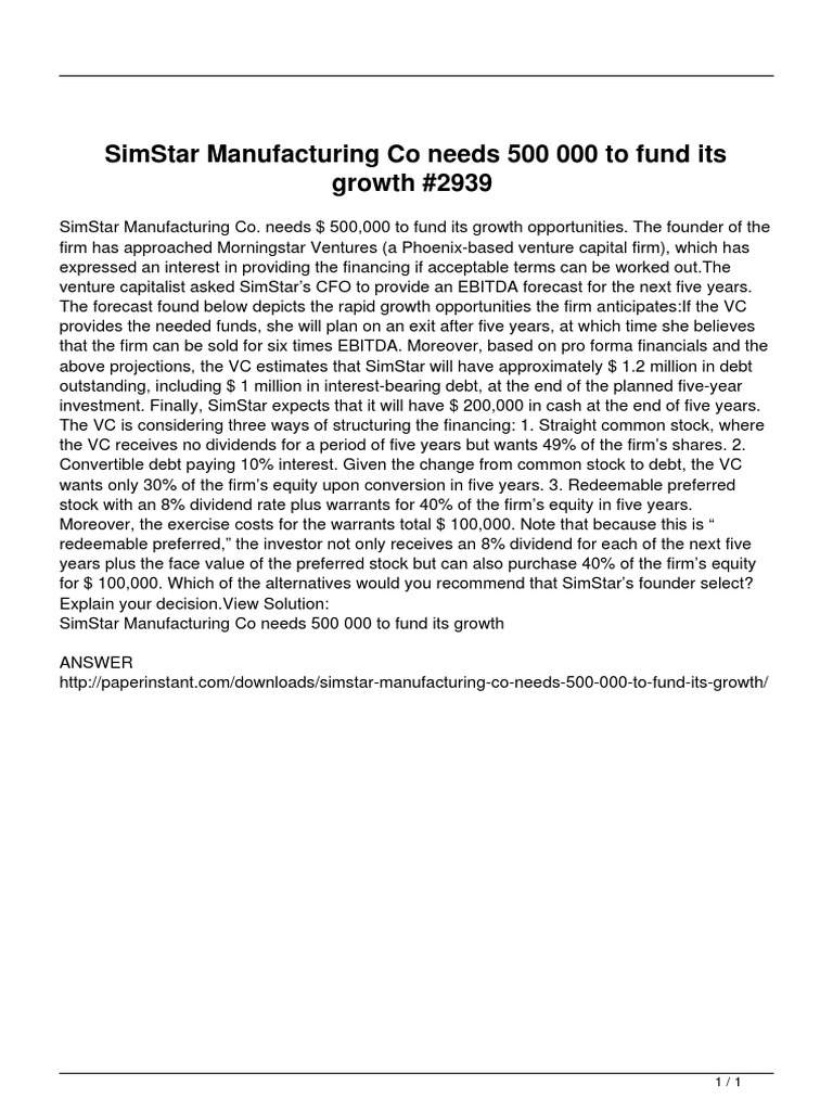SimStar Seeks $500K Growth Funding Options | PDF | Venture Capital ...