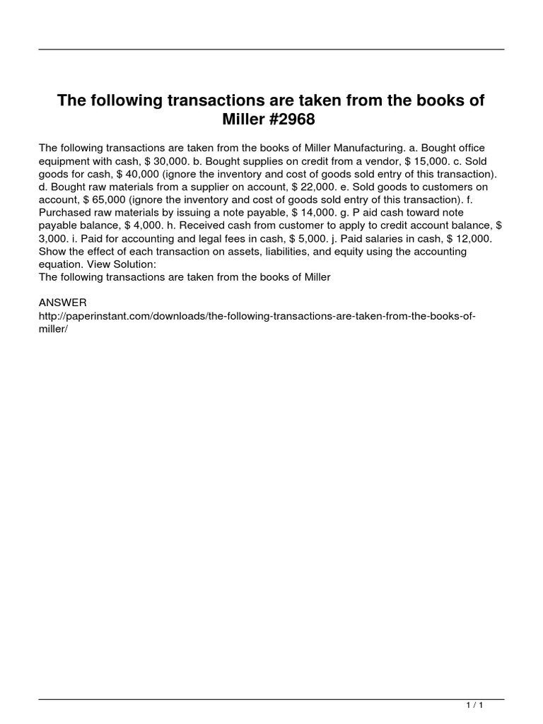 Miller Manufacturing Transaction Analysis | PDF