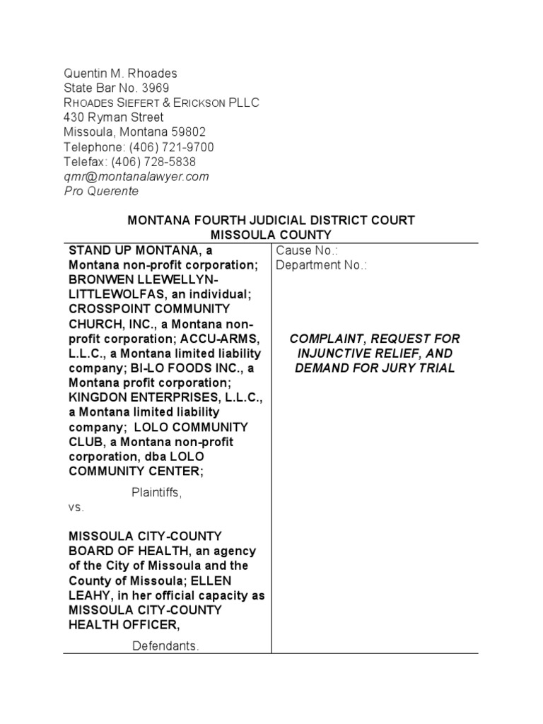 Complaint Request For Injunctive Relief and Demand For Jury Trial1 ...