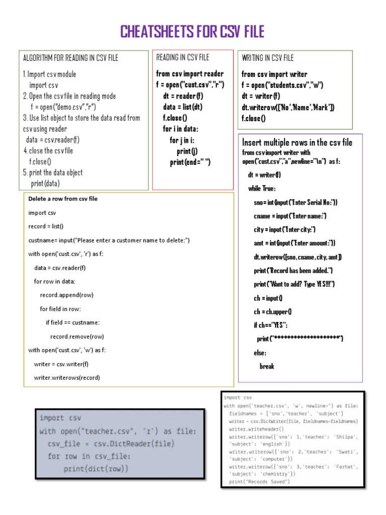 CSV Cheatsheet | Download Free PDF | Comma Separated Values | Computer Data