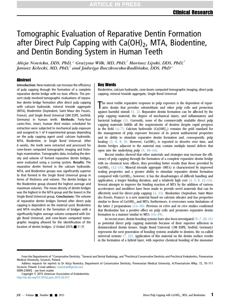 Tomographic Evaluation of Reparative Dentin Formation After Direct Pulp