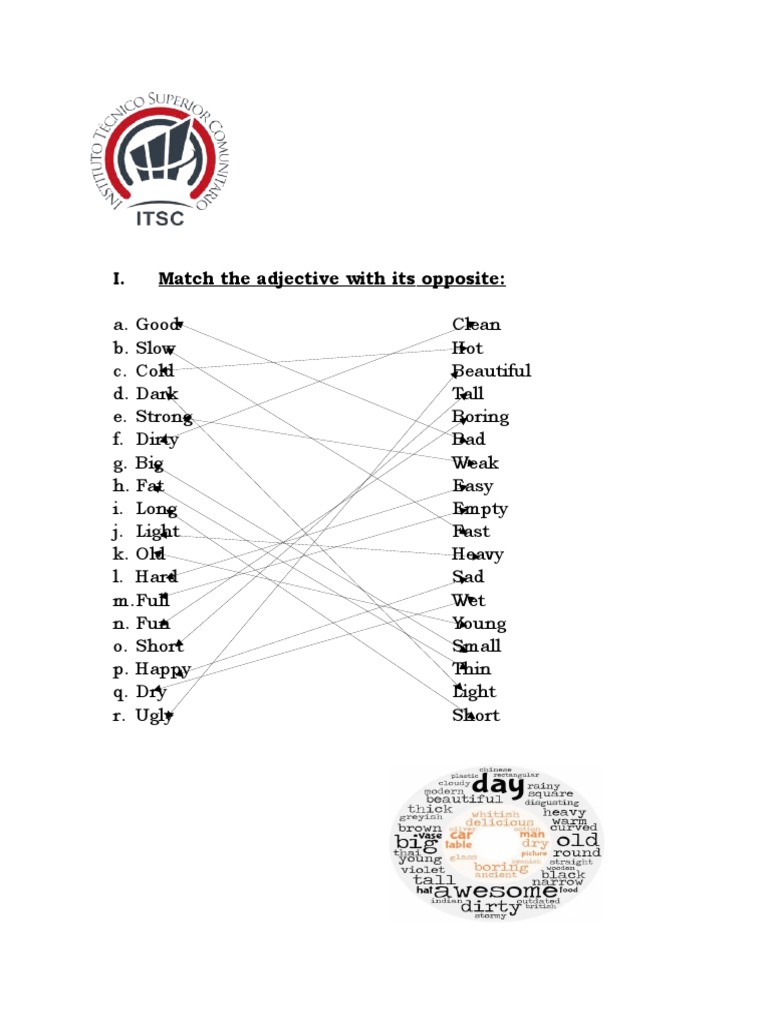I. Match The Adjective With Its Opposite | PDF