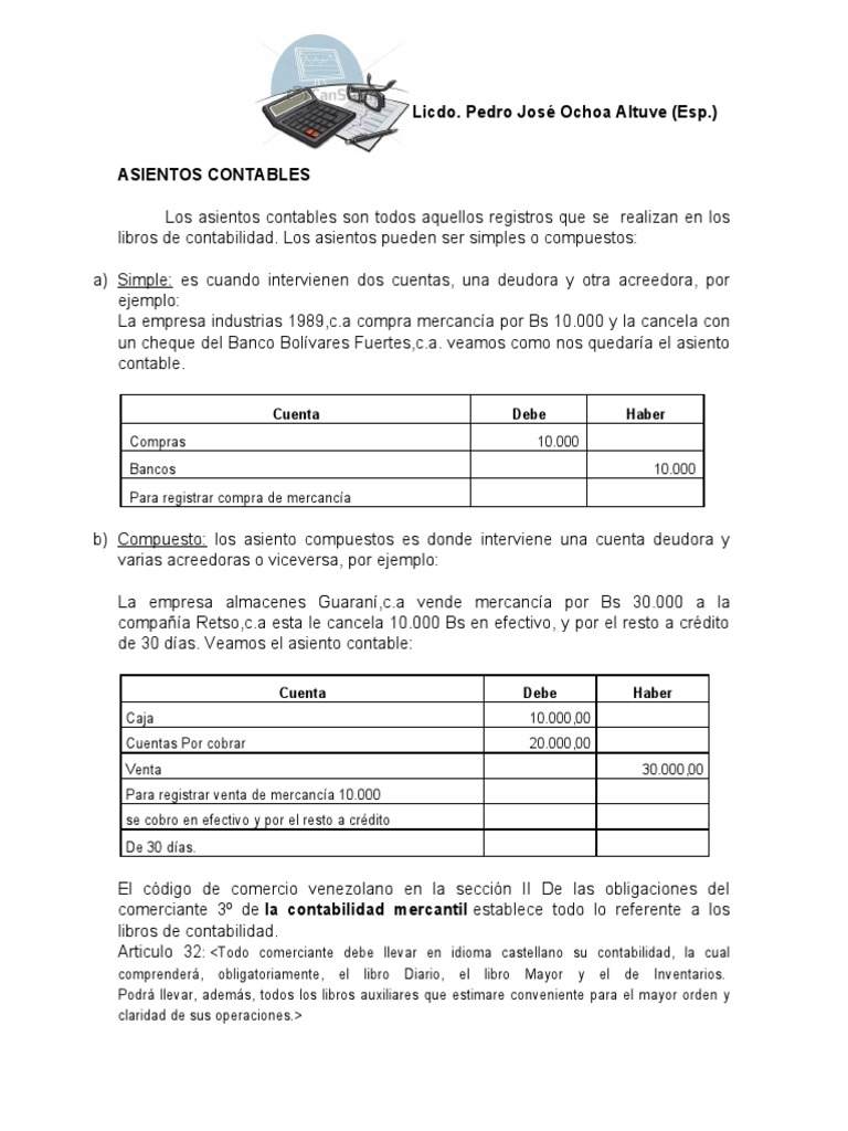 Ejemplos de Asientos Contables | PDF | Contabilidad | Bancos