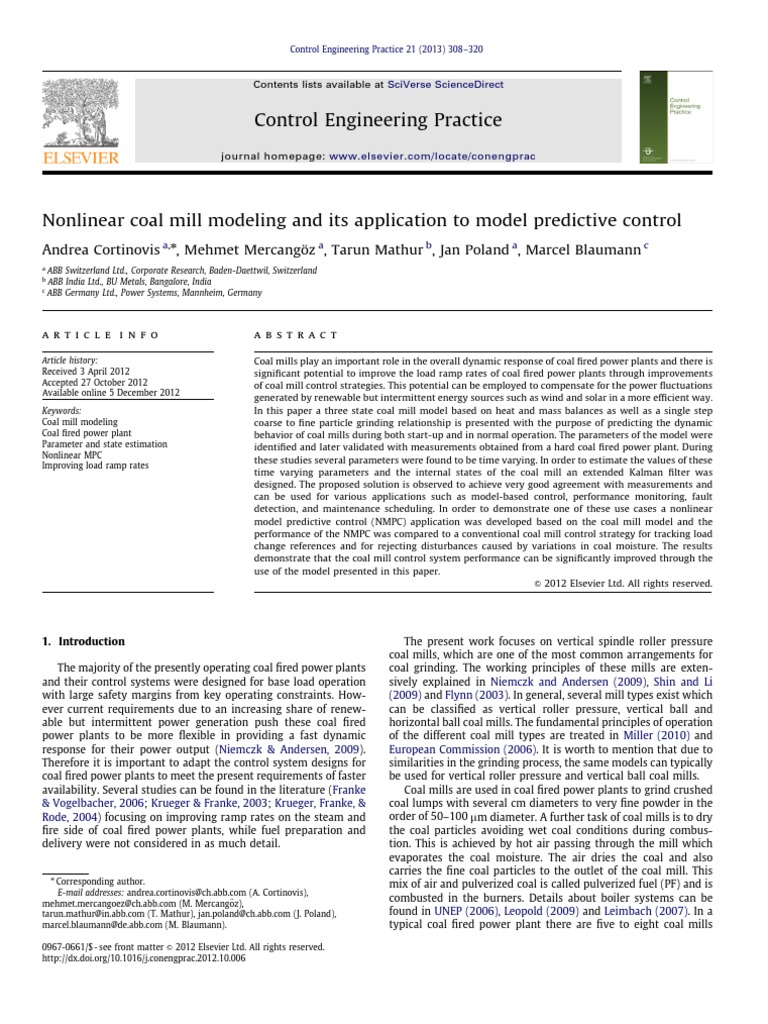 Nonlinear Coal Mill Control Modeling | PDF | Physics | Teaching Mathematics