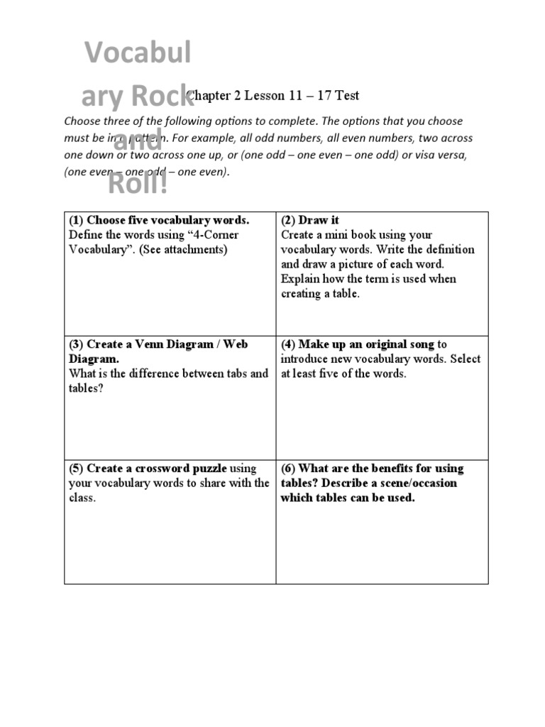 Vocabulary Activities and Assessments | PDF